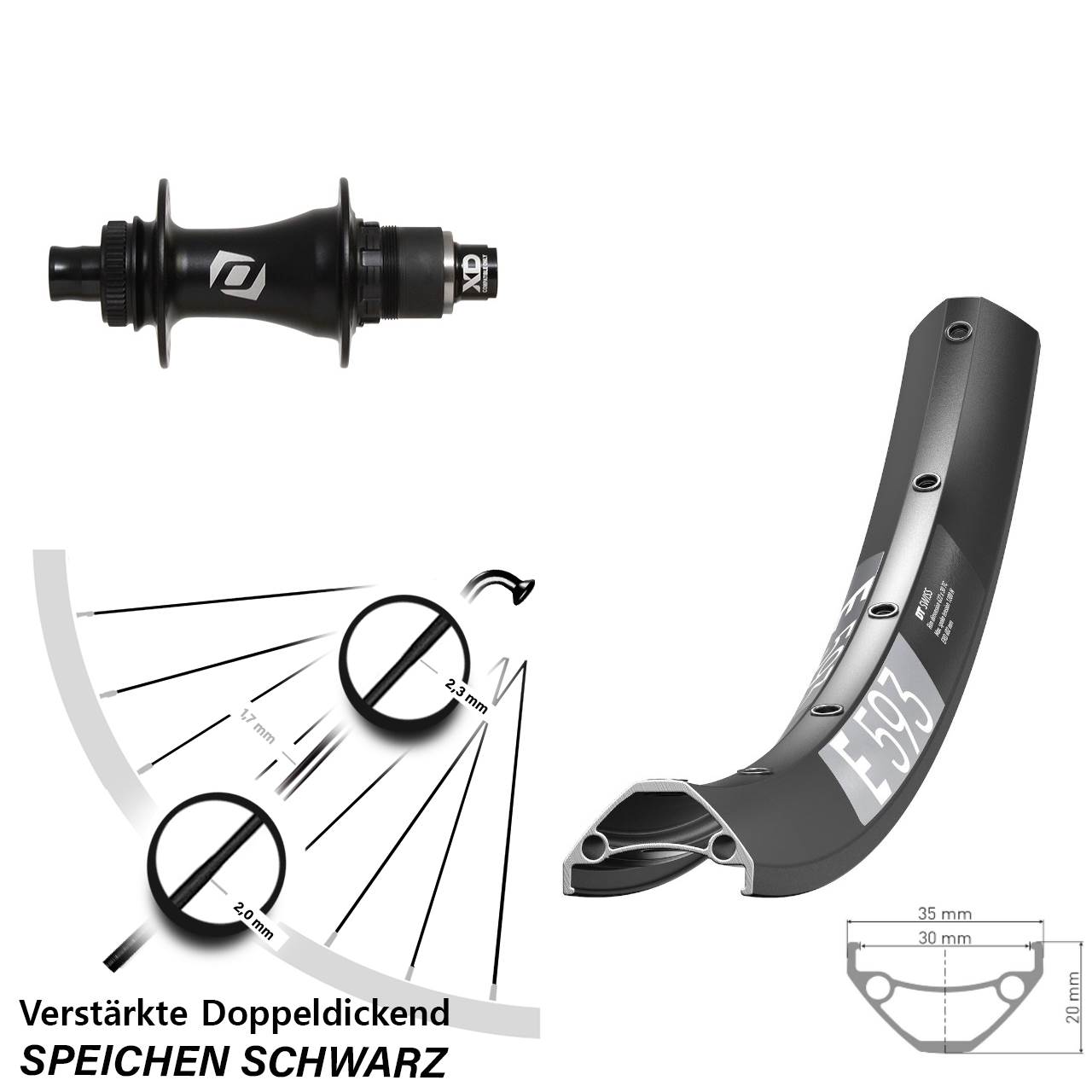29 Zoll DT Swiss E 593 Syncros SRAM XD Disc Laufrad 12x148 Boost