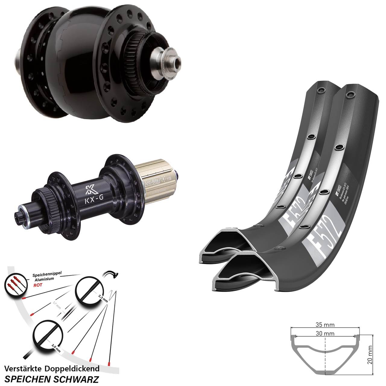 Disc Laufrad-Satz für Schnellspanner 29 Zoll DT Swiss F 572 KX-G SONdelux 8-12 fach