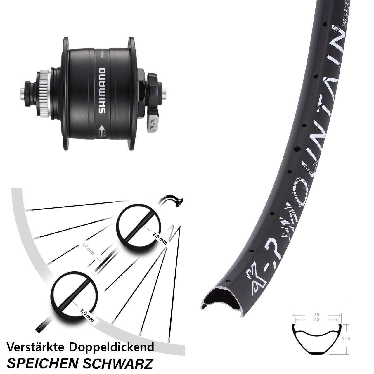 29 Zoll KX-R Mountain Shimano DH-3D37 Disc Nabendynamolaufrad für Schnellspanner