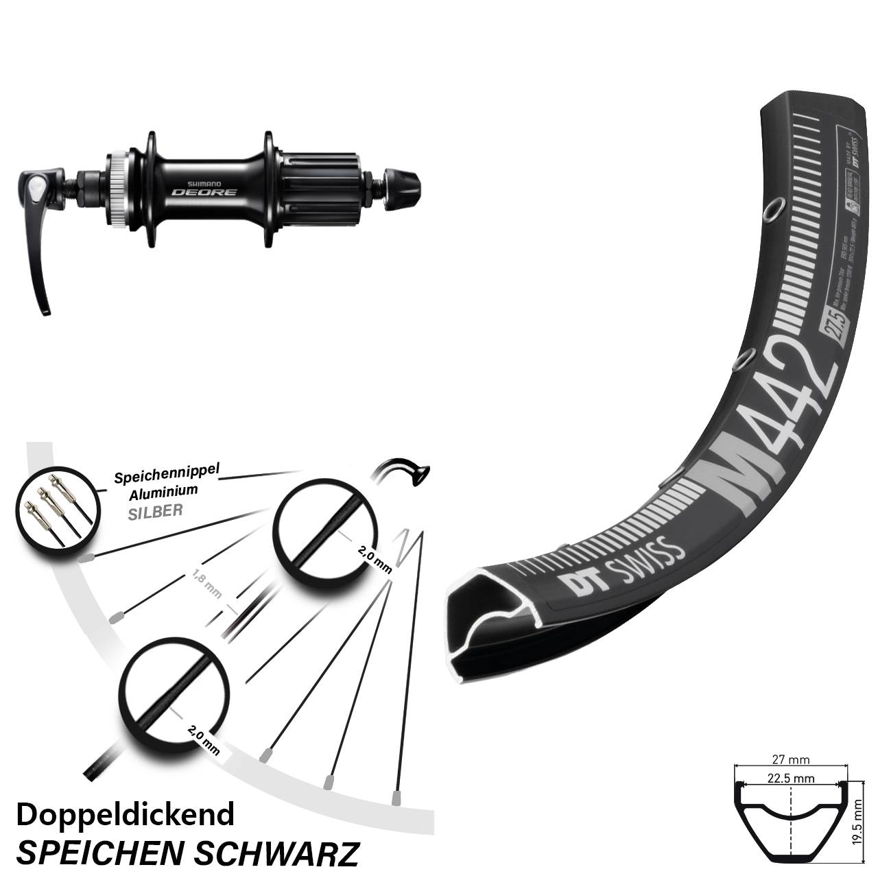 Disc Laufrad QR 28-29 Zoll DT Swiss M 442 Shimano Deore 8-11 fach