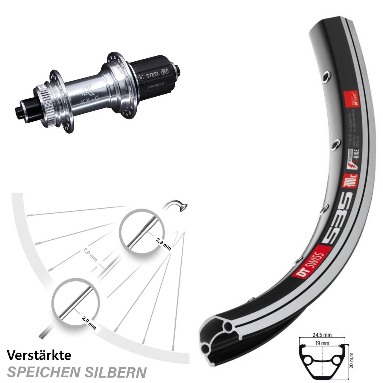 26 Zoll DT Swiss 535 KX-GS Hinterrad 8-12 fach QR