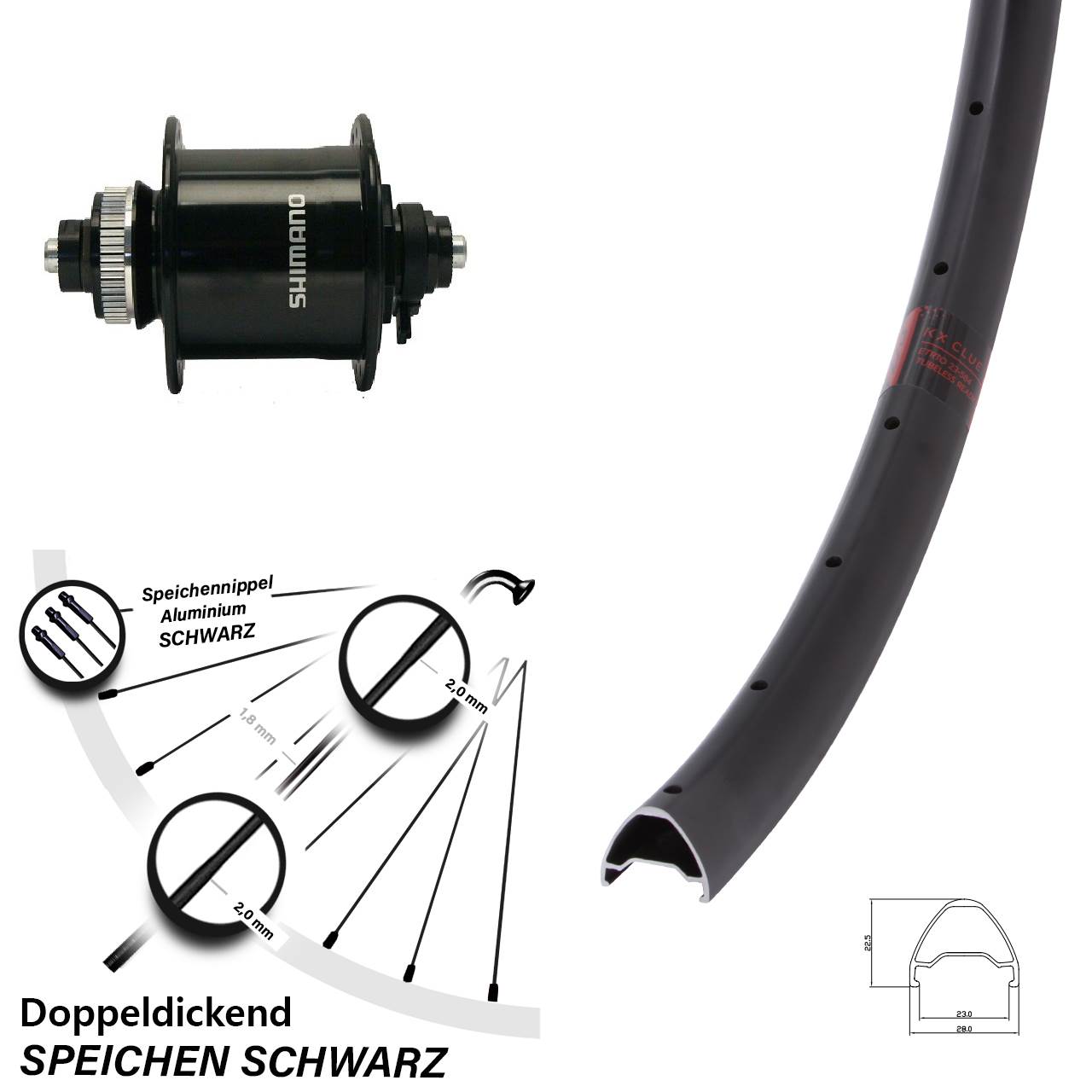 KX Clue Shimano DH-UR700 27,5 Zoll Nabendynamovorderrad Centerlock für Schnellspanner