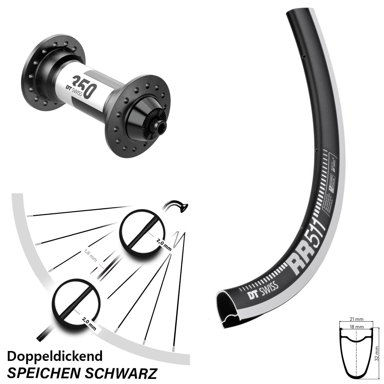 Laufrad 28 Zoll DT Swiss RR511 Felgenbremse 350 QR Road