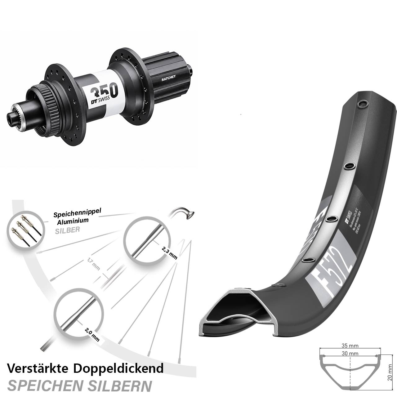 DT Swiss F572-350 29 Zoll Centerlock Hinterrad für Schnellspanner Boost 8-11 fach HG