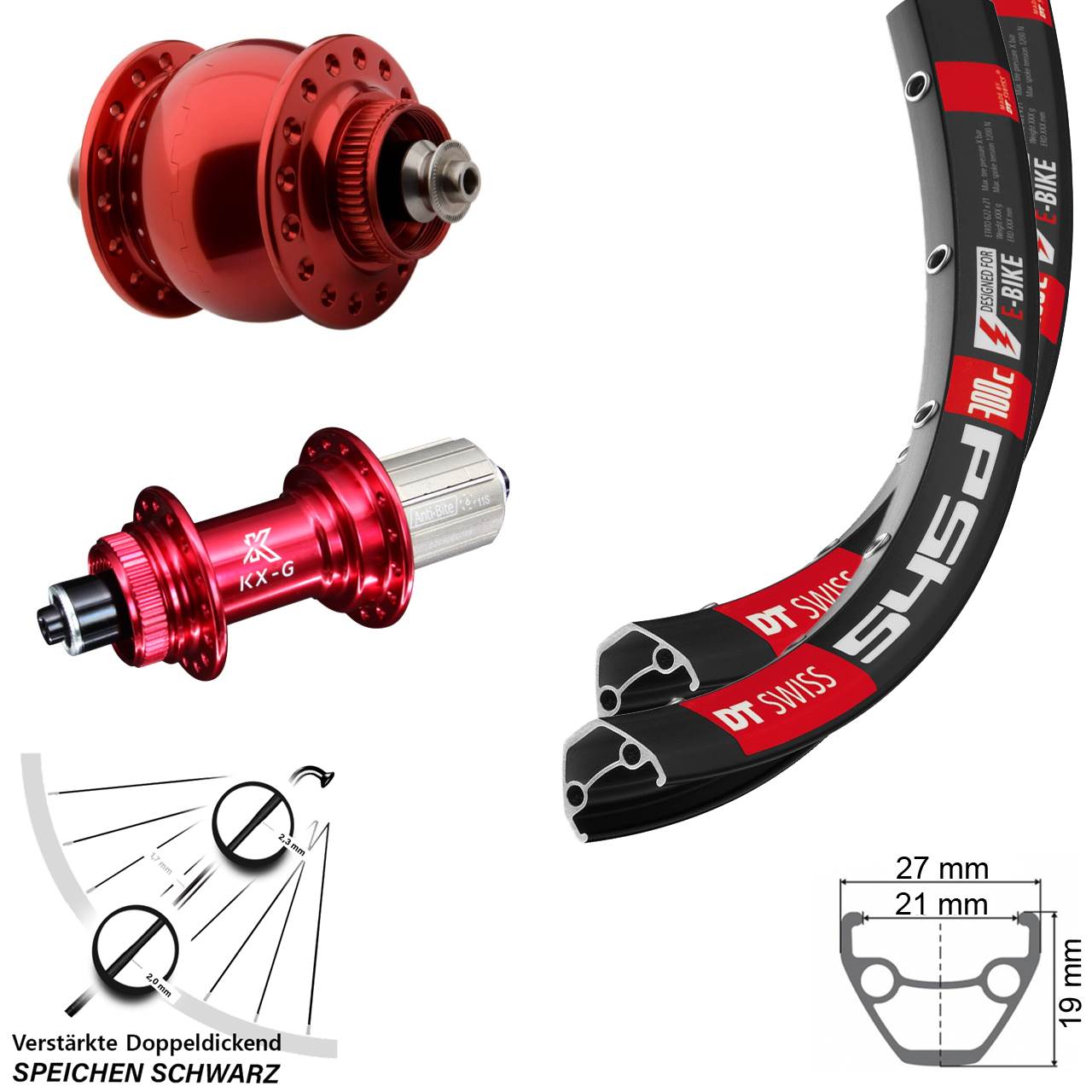 DT Swiss 545d KX-G rot SONdelux 26 Zoll Disc Laufradsatz für Schnellspanner 8-12 fach HG