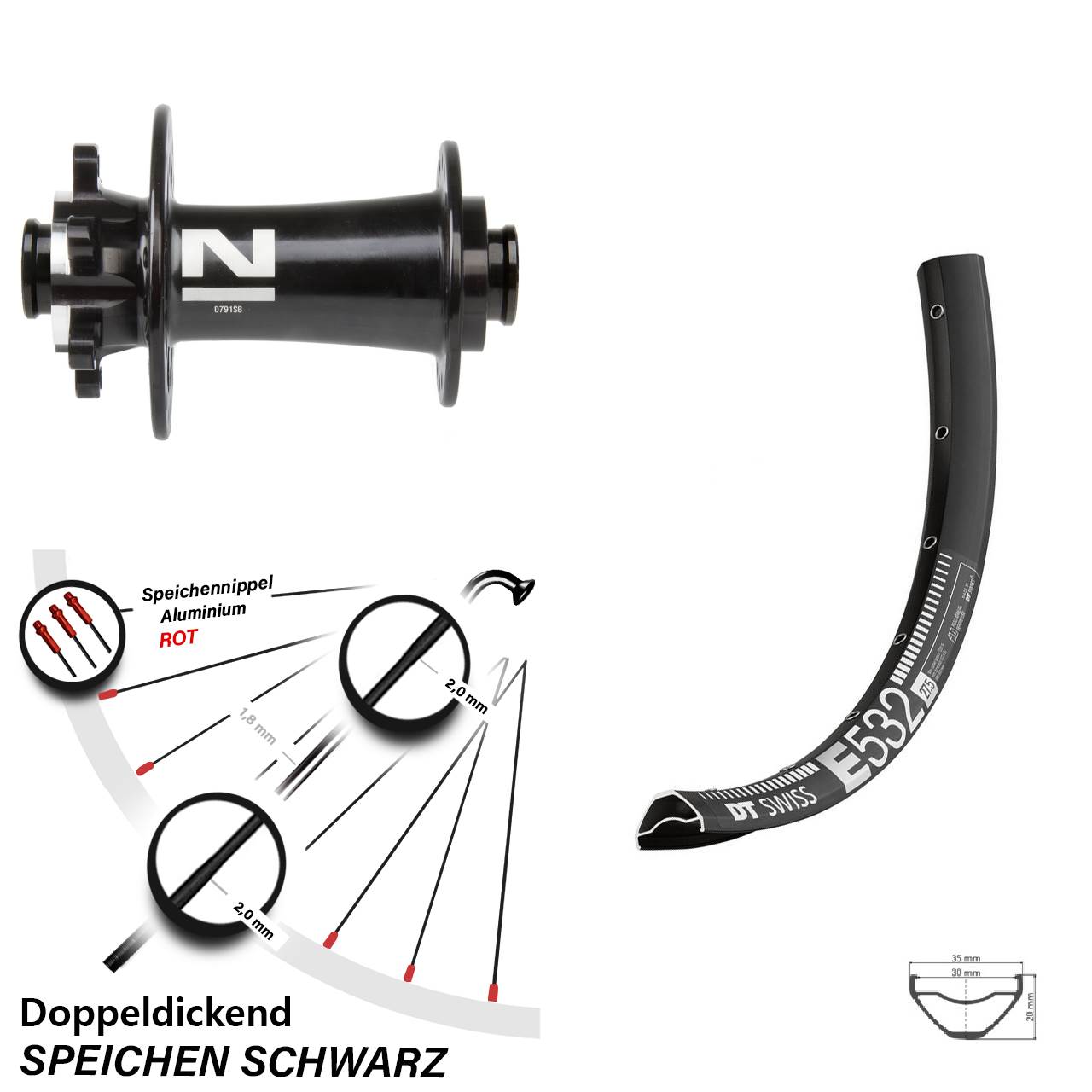 6-Loch Vorderrad 27,5 Zoll DT Swiss E 532 Novatec D791 15x100