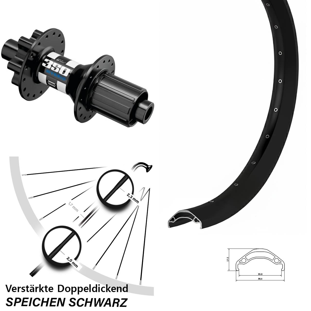 Hinterrad 6-Loch 29 Zoll Ryde Disc 35 DT Swiss 350 Hybrid 8-11 fach HG 12x148