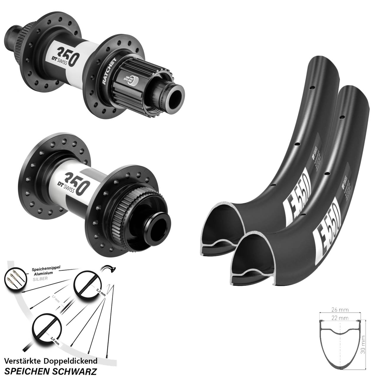 28 Zoll DT Swiss E550 350 Micro Spline Centerlock Laufradsatz 12x100/142