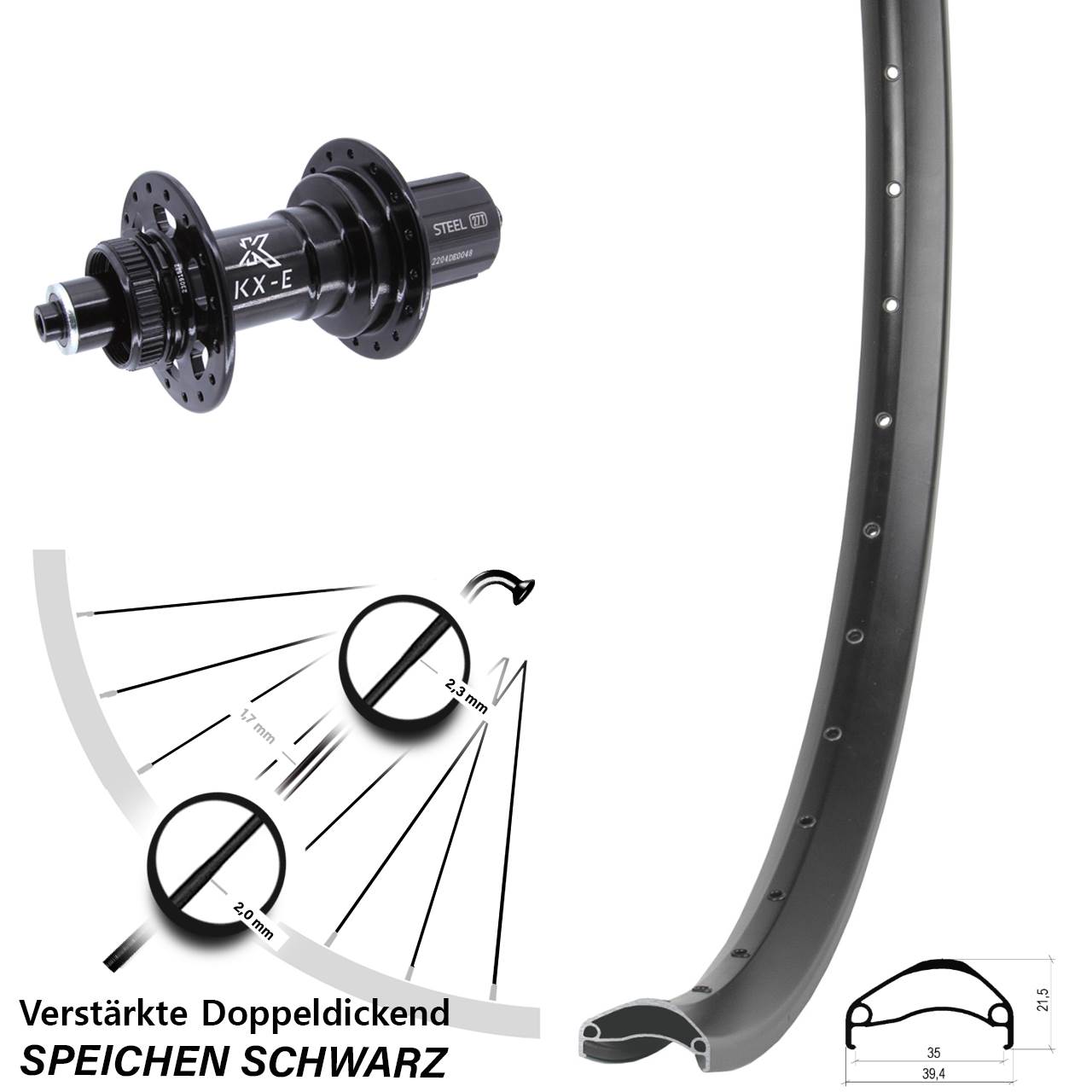 Boost Disc Hinterrad für Schnellspanner 27,5 Zoll Ambrosio E35 KX-E 8-12 fach