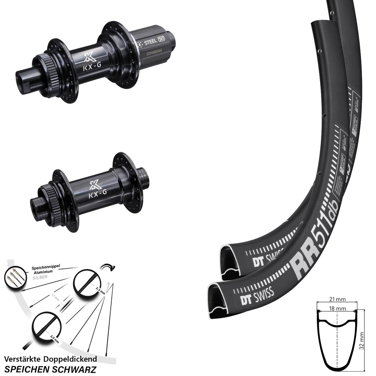 Laufrad-Satz 28 Zoll DT Swiss RR 511 KX-GS Stahl Freilauf 8-12 fach HG 12x100/142