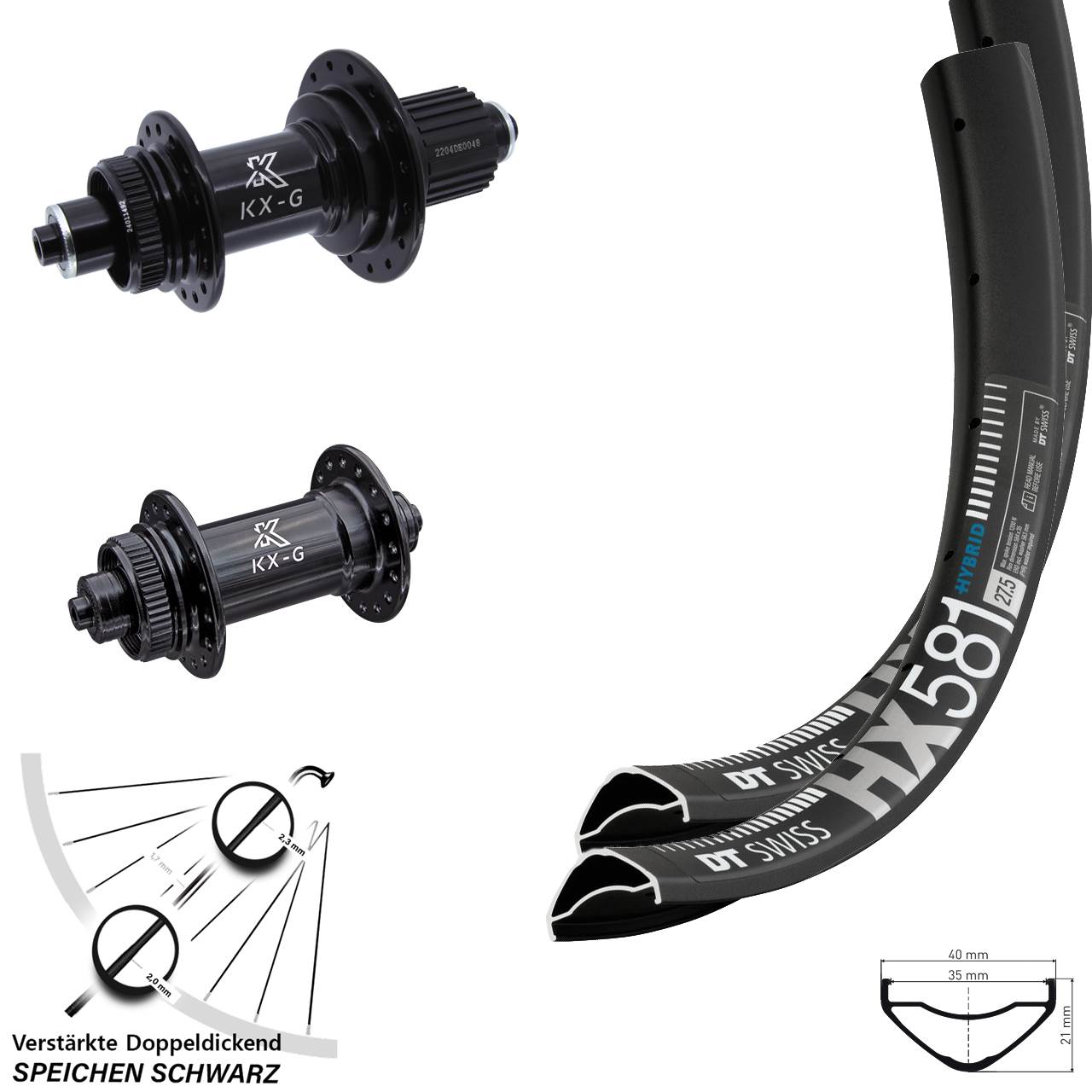 27,5 Zoll DT Swiss HX581 KX-GS verstärkt Disc Laufradsatz QR Shimano Micro Spline