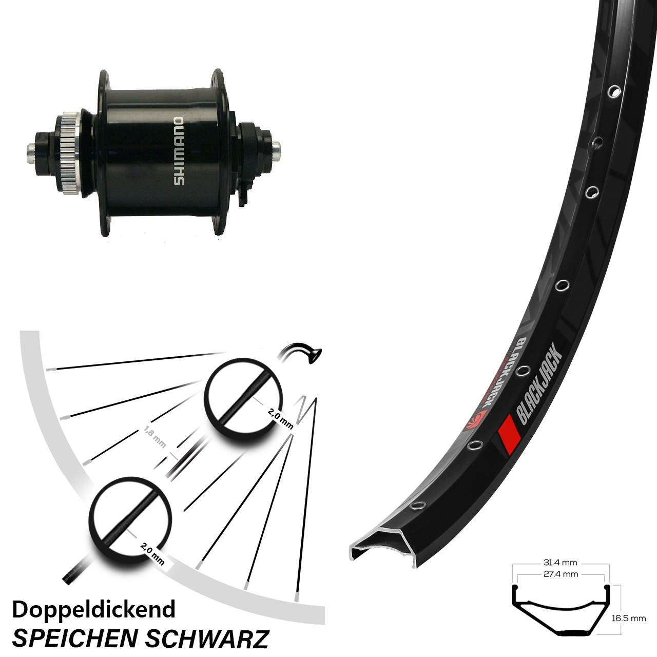 Nabendynamo-Vorderrad 27,5 Zoll Rodi Ready 27 Shimano DH-UR700-3D 5x100 Centerlock