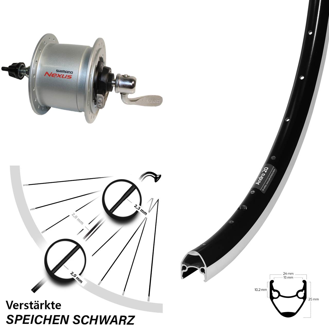 Nabendynamovorderrad für Schnellspanner 28 Zoll Ryde Andra 20 Shimano DH-C6000-3R