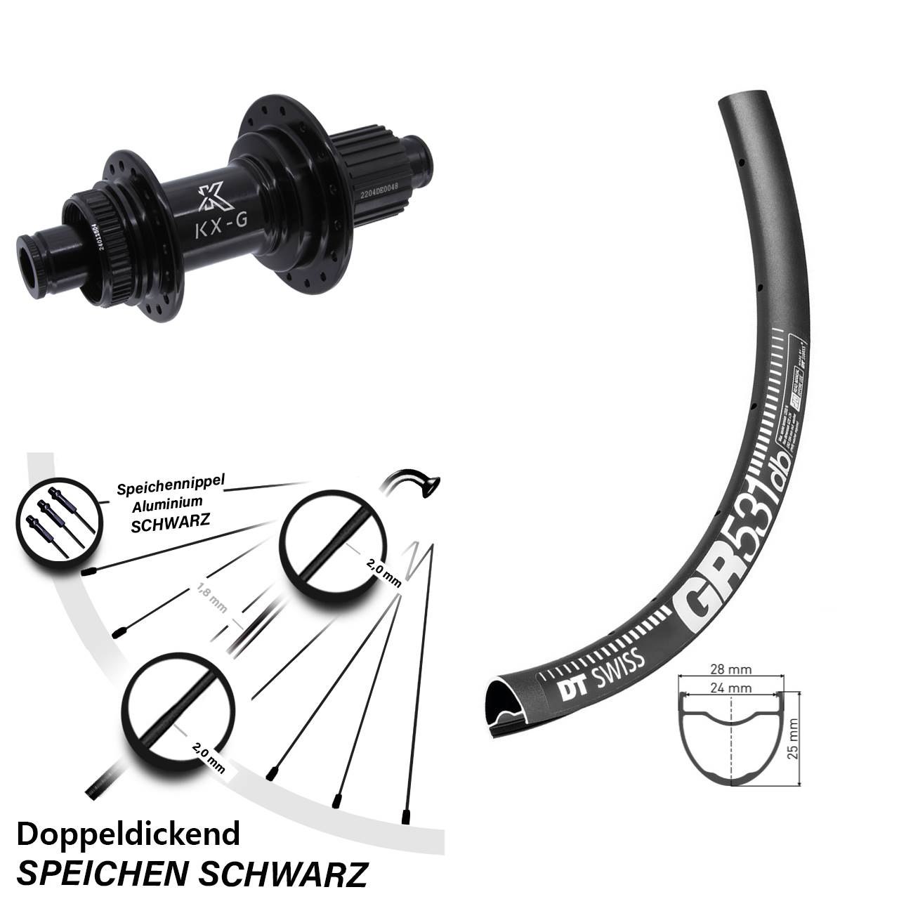 28 Zoll DT Swiss GR 531 Hinterrad KX-GS Micro Spline 12x142