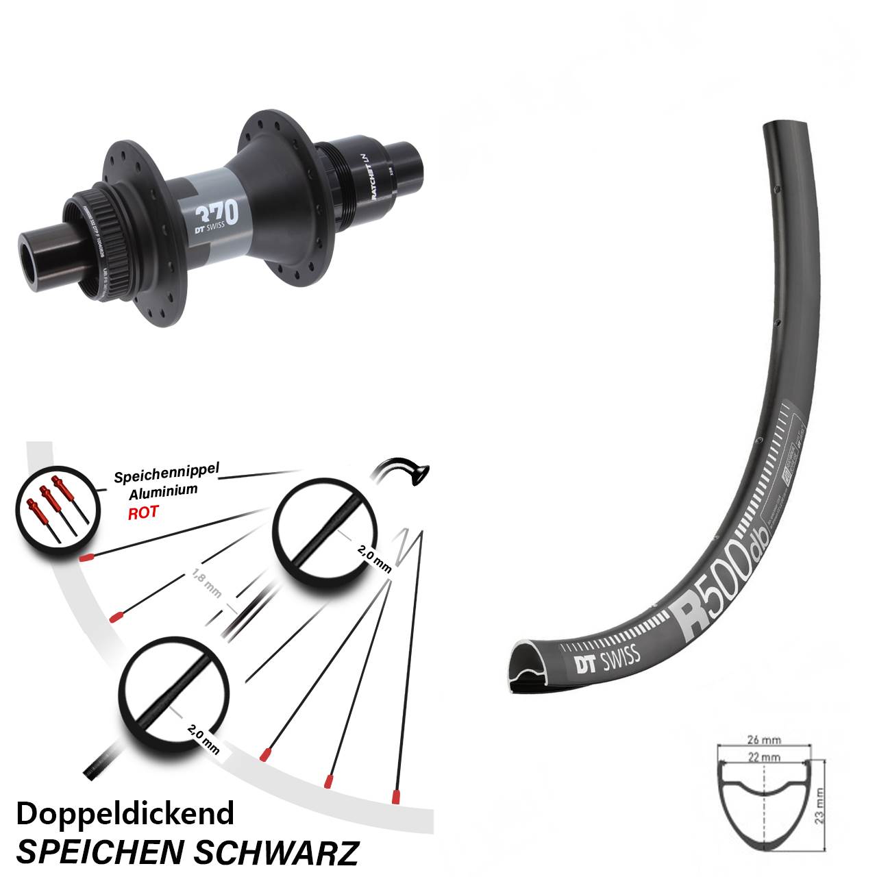 28 Zoll DT Swiss R 500-370 Hinterrad Centerlock 12x142