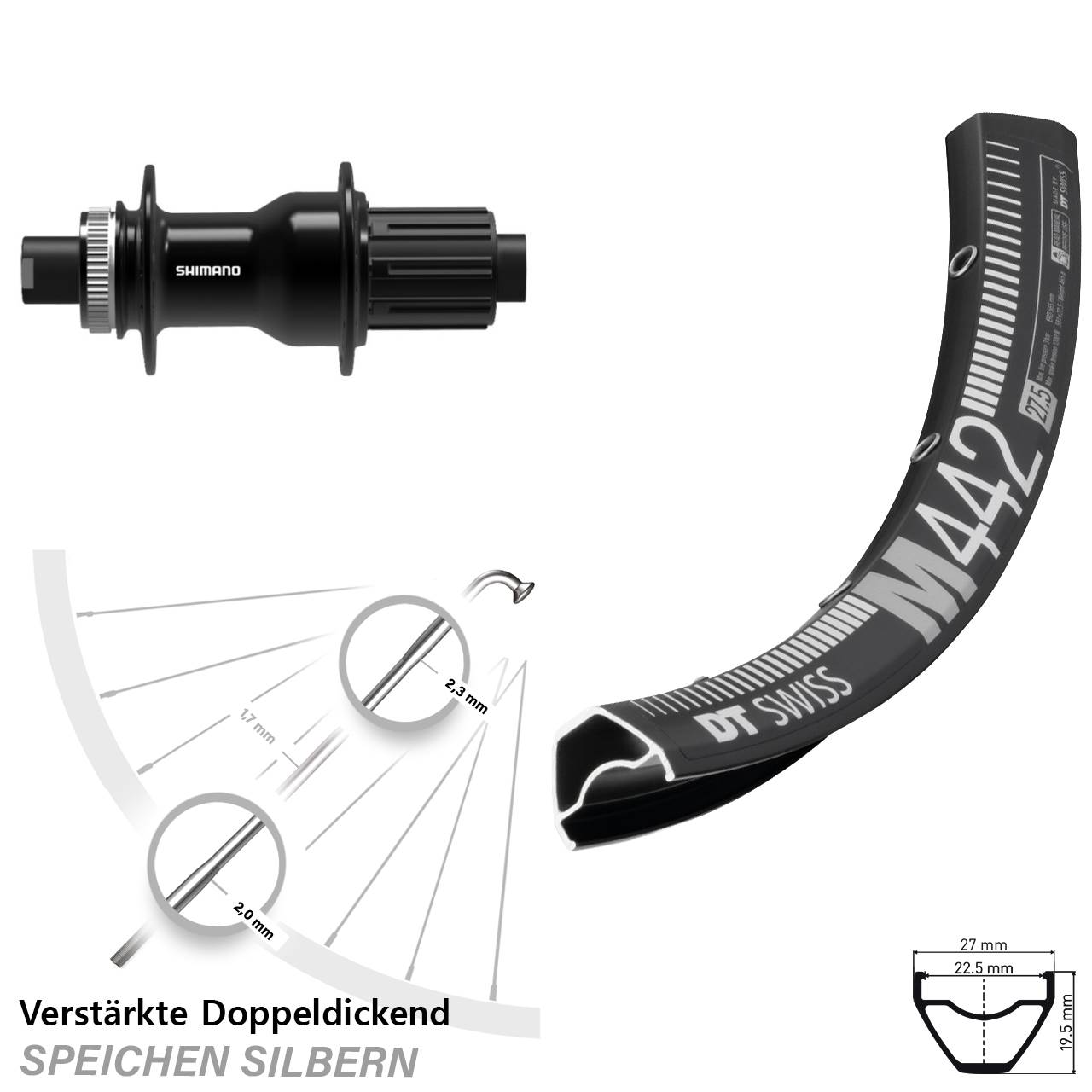 Centerlock Hinterrad 28 Zoll DT Swiss M442 Shimano FH-TC500 11-12 fach 12x142