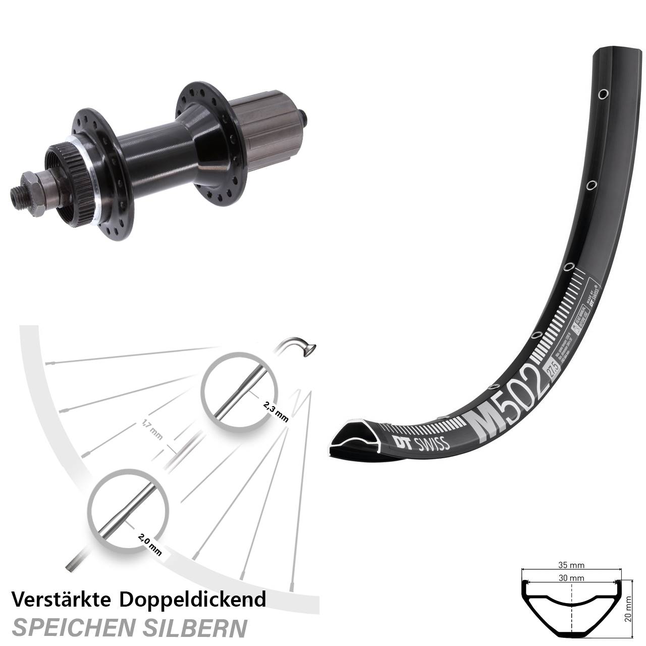 Disc Hinterrad QR 29 Zoll DT Swiss M 502 Joytech 5x135 mm schwarz Centerlock 8-11 fach HG