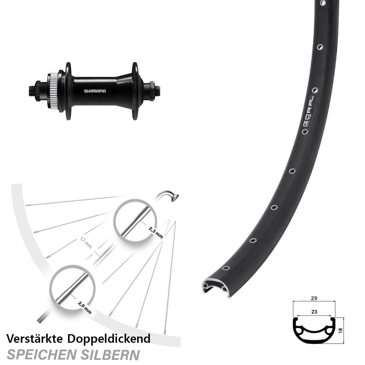 Disc Vorderrad 29 Zoll Gora 23 Shimano HB-QC400 für Schnellspanner