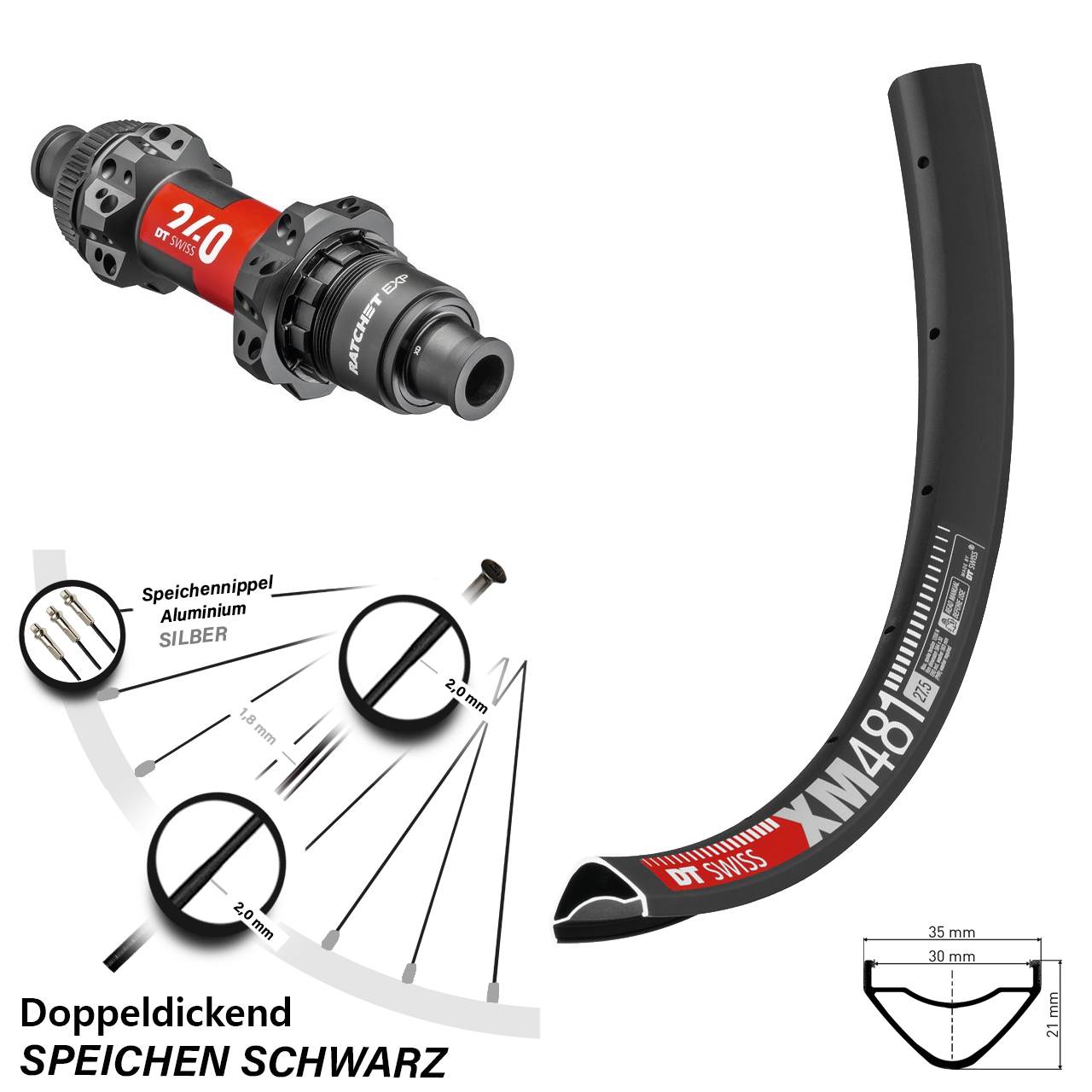 Hinterrad 27,5 Zoll XM 481 DT Swiss 240 EXP Boost Straightpull Sram XD Centerlock