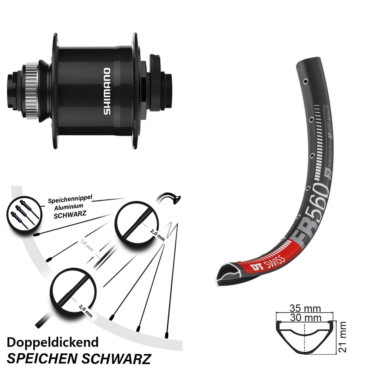 DT Swiss FR 560 Shimano DH-UR708-3D 26 Zoll Centerlock Dynamovorderrad 15x100
