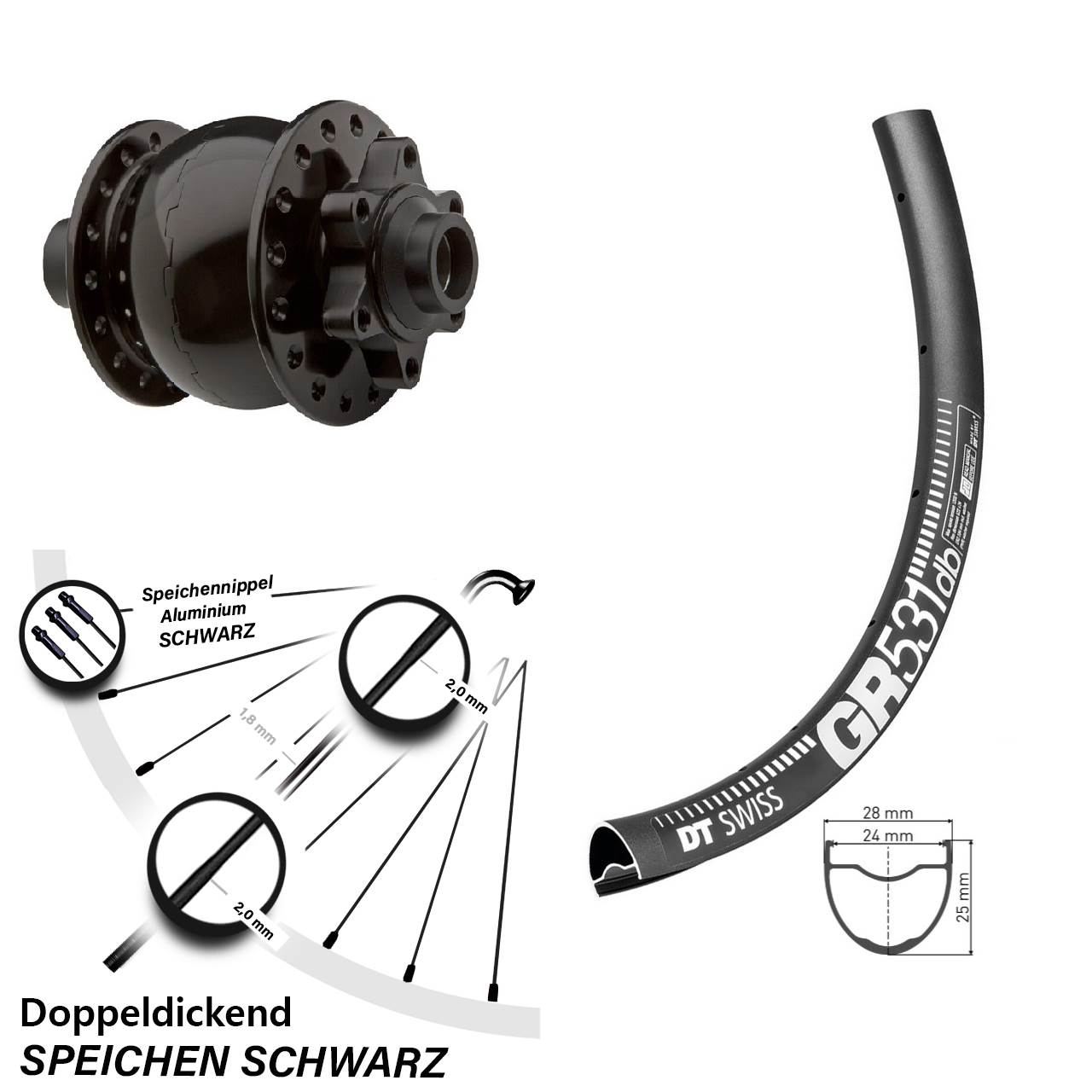 SON 28 DT Swiss GR531 650B Vorderrad mit Nabendynamo 6-Loch 15x100