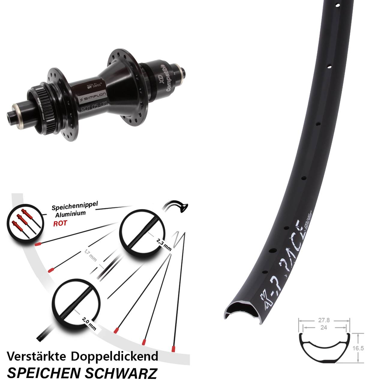 Centerlock Hinterrad 28-29 Zoll KX-R Race DT Swiss 370 XD 11-12 fach QR