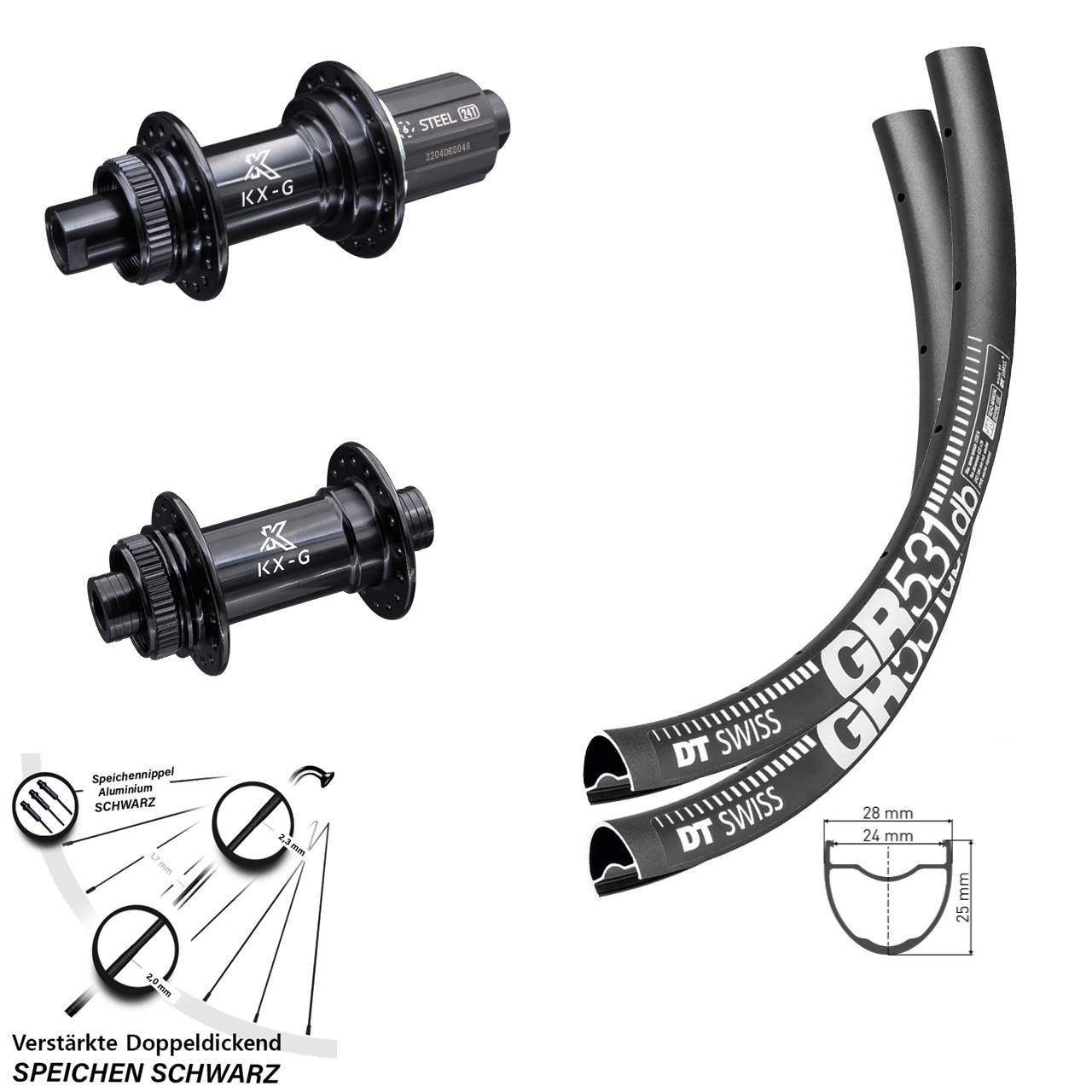 Laufradsatz Gravel 27,5 Zoll DT Swiss GR 531 KX-GS Nabe Centerlock verstärkt 100x142 mm