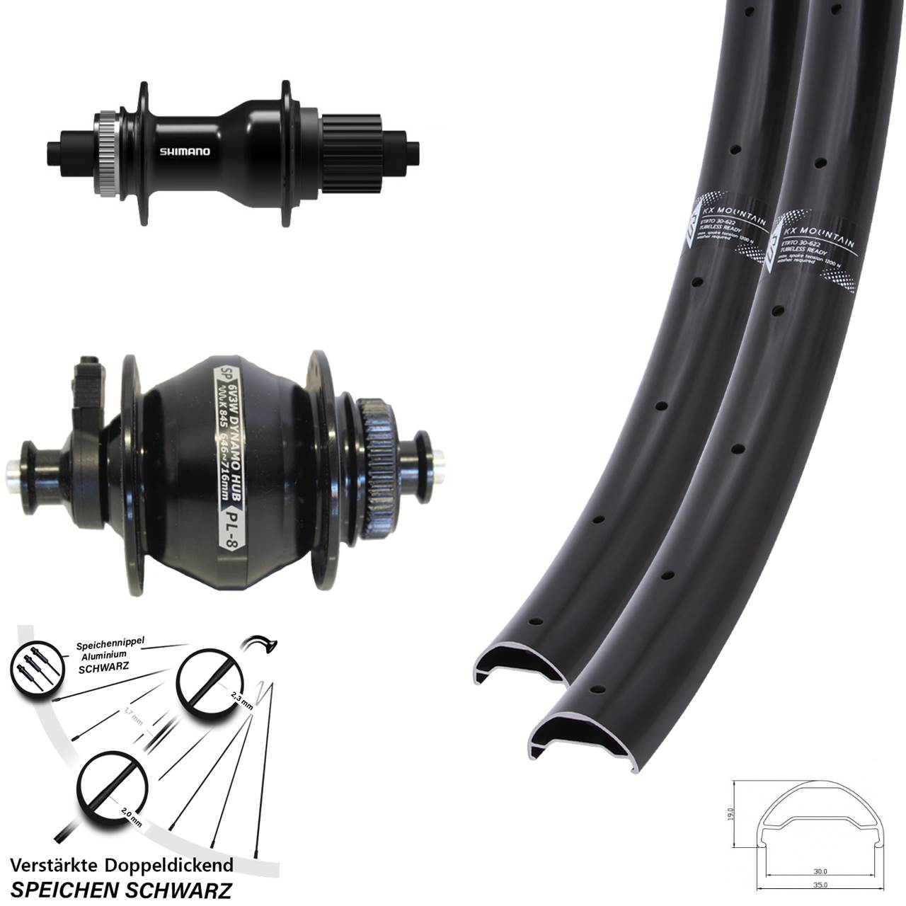 Disc Laufradsatz QR 29 Zoll KX Mountain Shimano FH-QC500-MS Shutter PL-8 Micro Spline