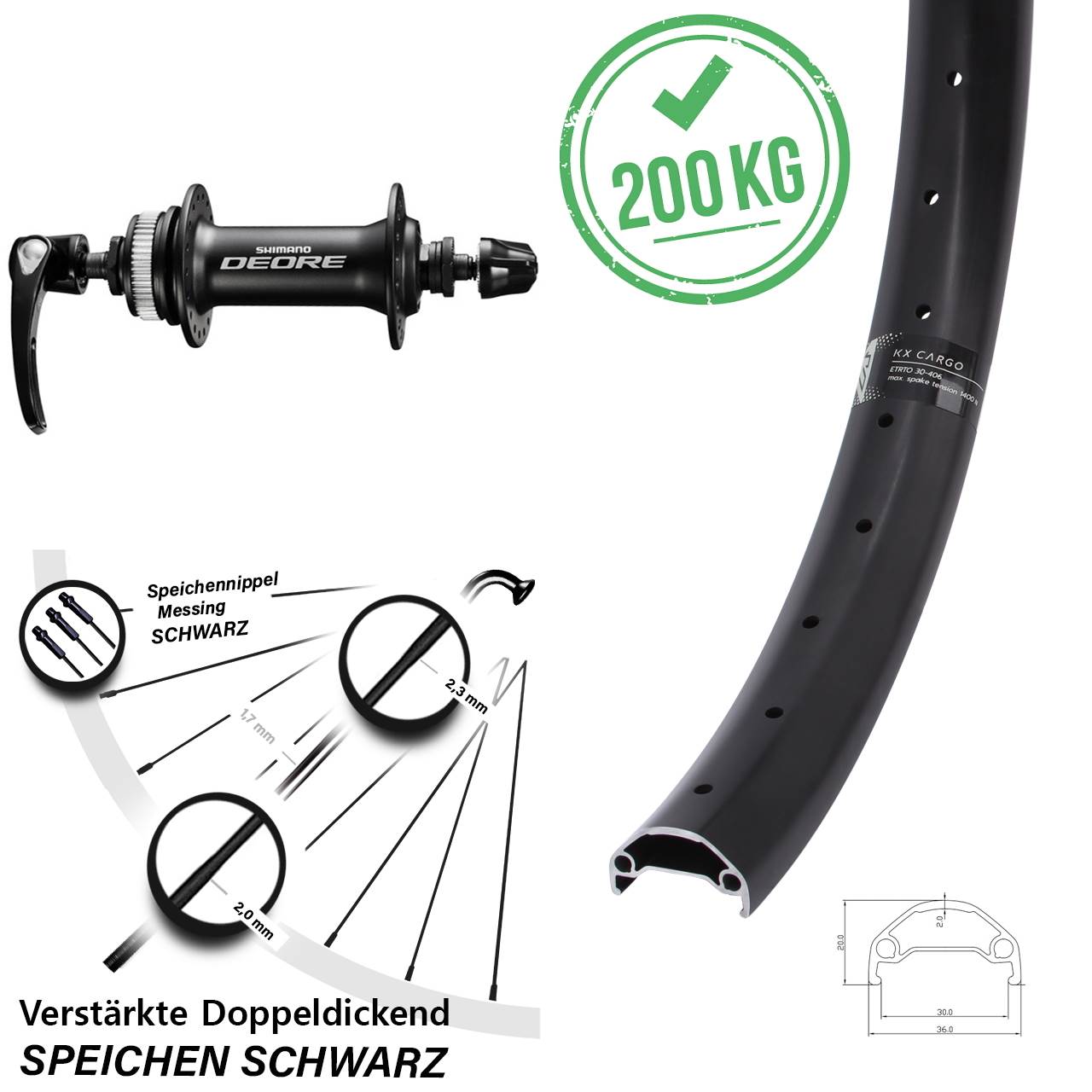 KX Cargo Shimano Deore HB-M6000 20 Zoll Centerlock Vorderrad QR