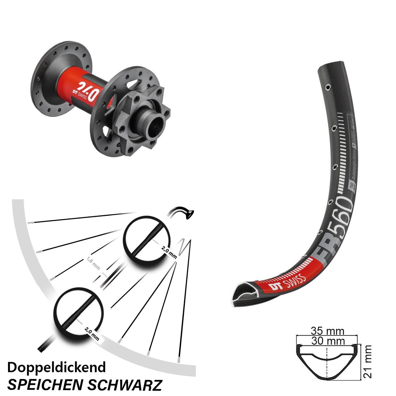 26 Zoll DT Swiss FR 560-240 Disc Vorderrad 15x110 Boost