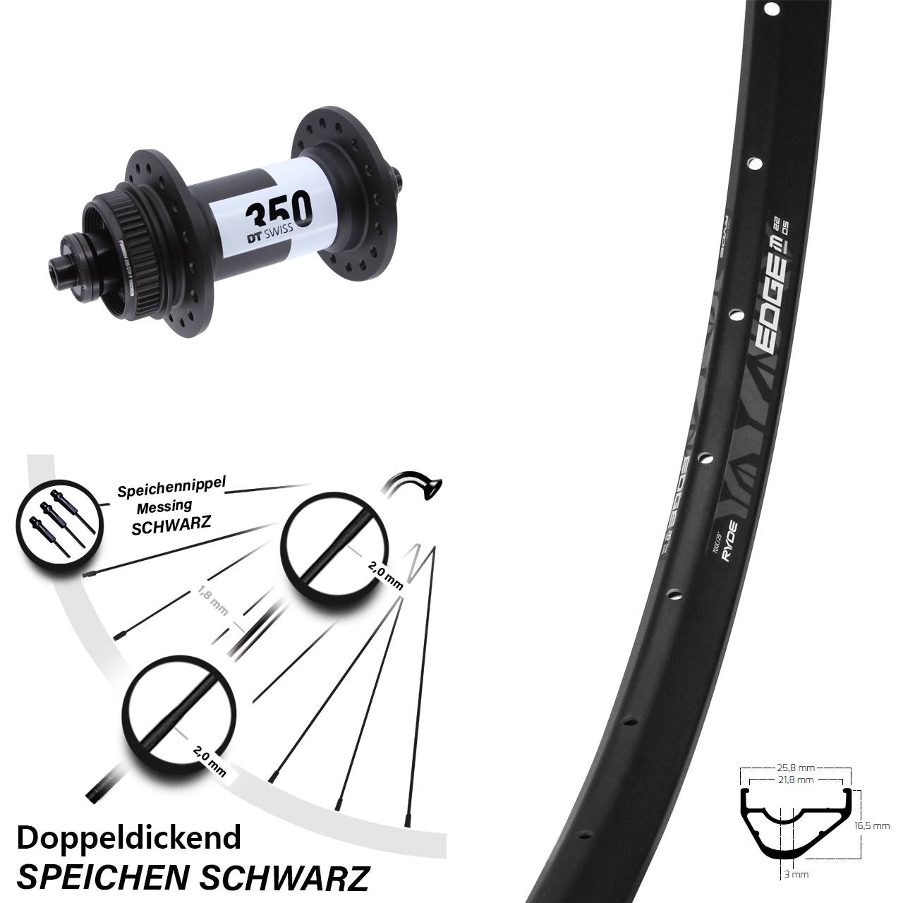 Vorderrad 29 Zoll Ryde Edge M22 DT Swiss 350 Centerlock QR
