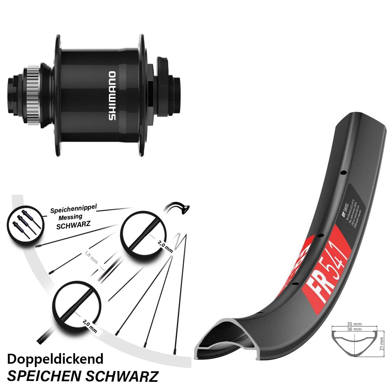 Disc Laufrad mit Nabendynamo 15x100 29 Zoll DT Swiss FR541 Shimano DH-UR708-3D
