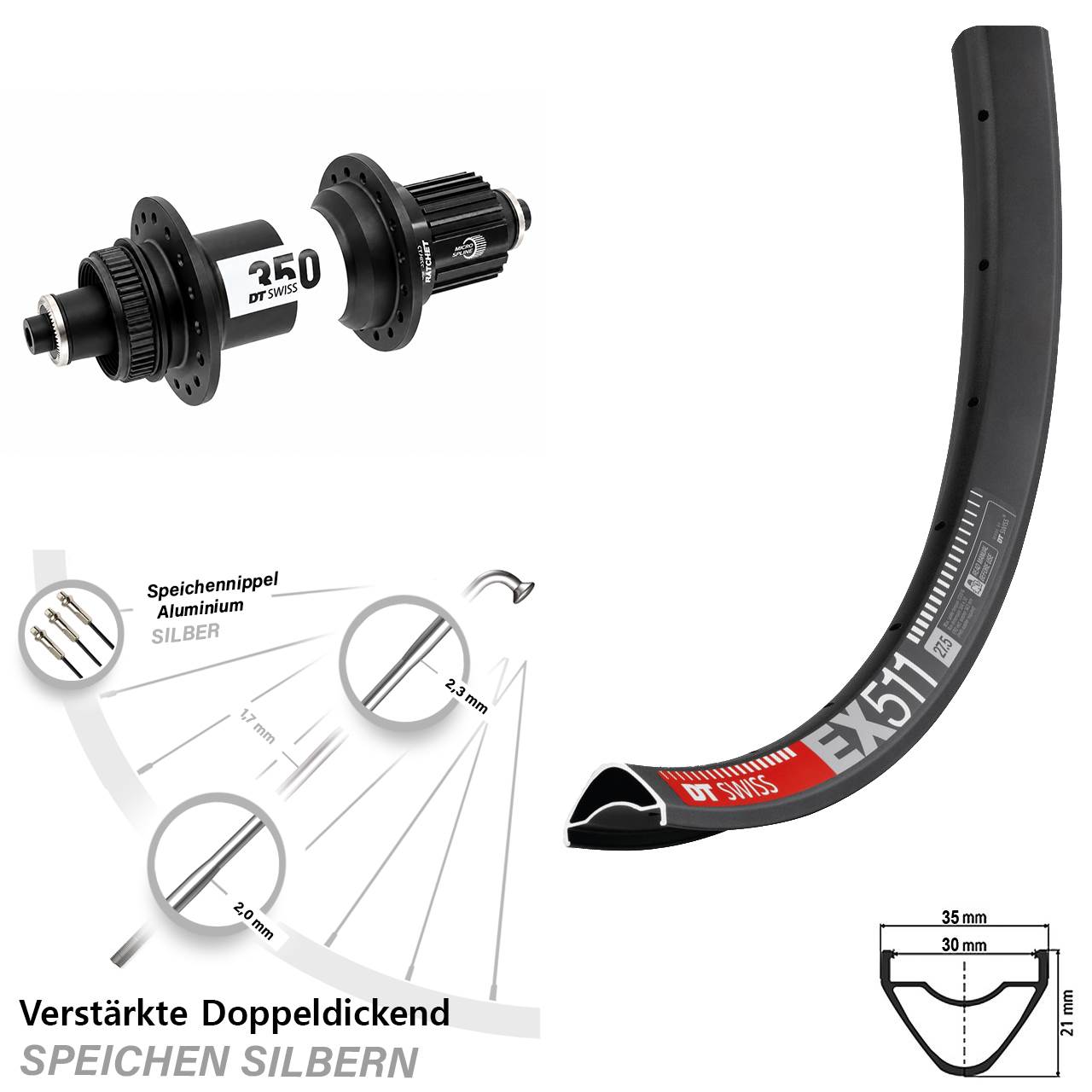 Disc Laufrad QR 29 Zoll DT Swiss EX 511-350 Micro Spline
