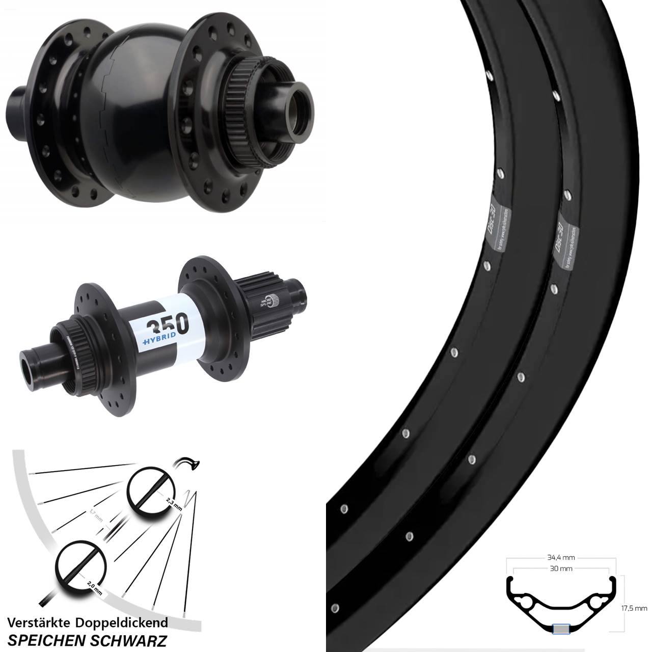 Ryde Disc 30 DT Swiss 350 Hybrid SON 28 29 Zoll Laufradsatz Centerlock Boost Micro Spline
