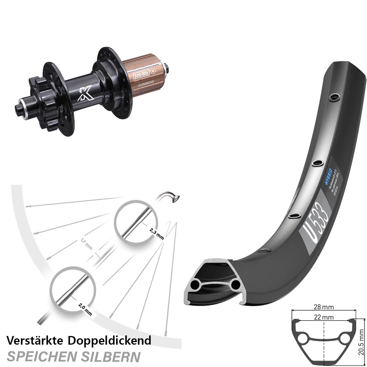 Disc Hinterrad 28 Zoll DT Swiss U533 KX-M 8-12 fach HG QR