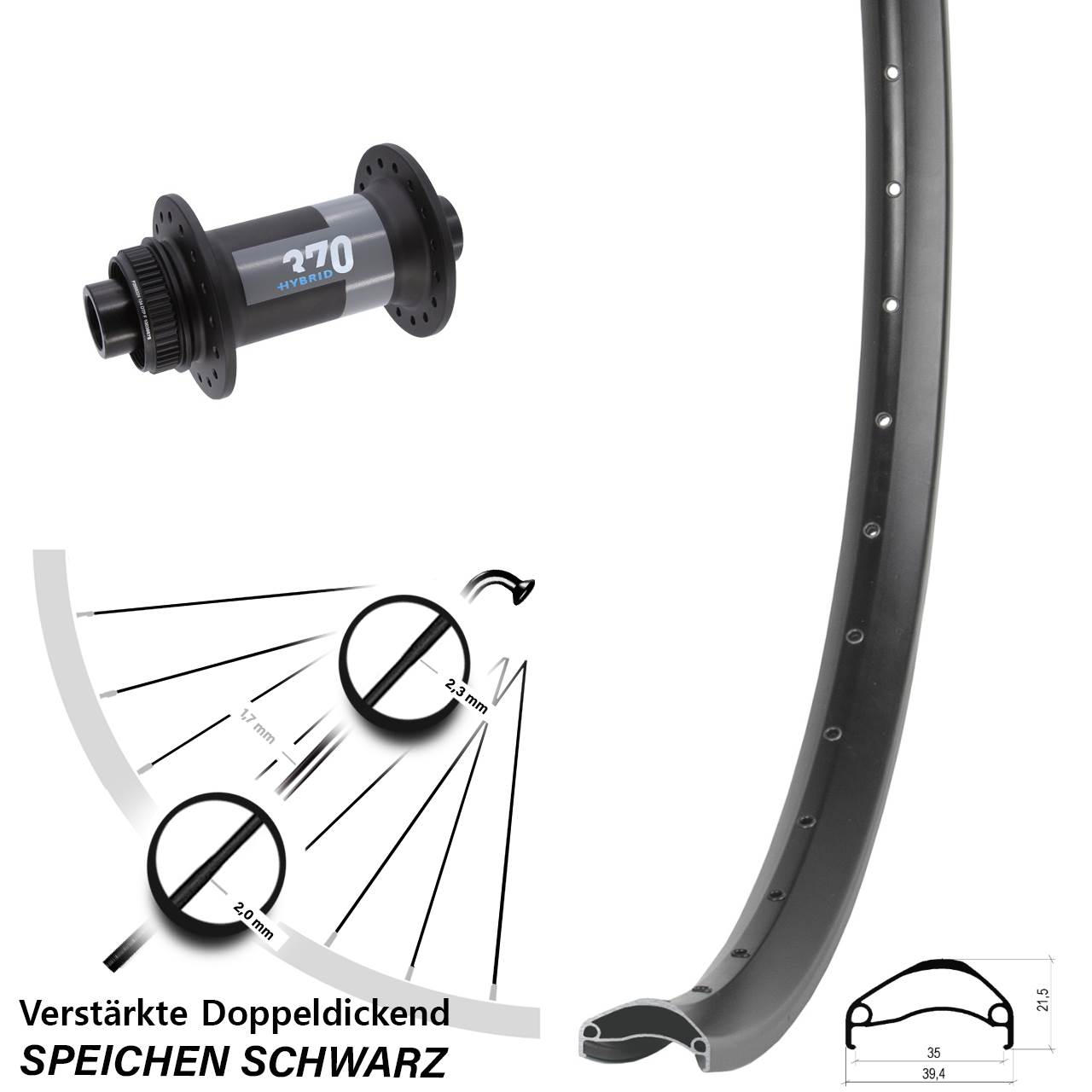 Boost Vorderrad Centerlock 15x110 29 Zoll Ambrosio E35 DT Swiss 370 Hybrid