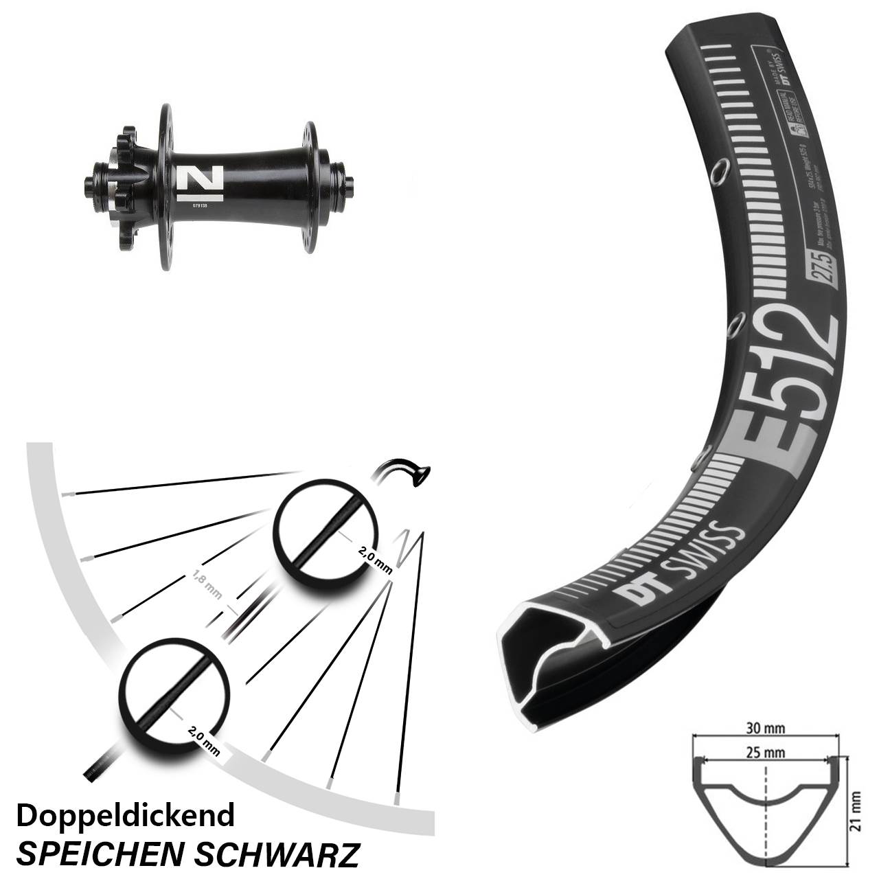 6-Loch Vorderrad 27,5 Zoll DT Swiss E512 Novatec D791SB QR