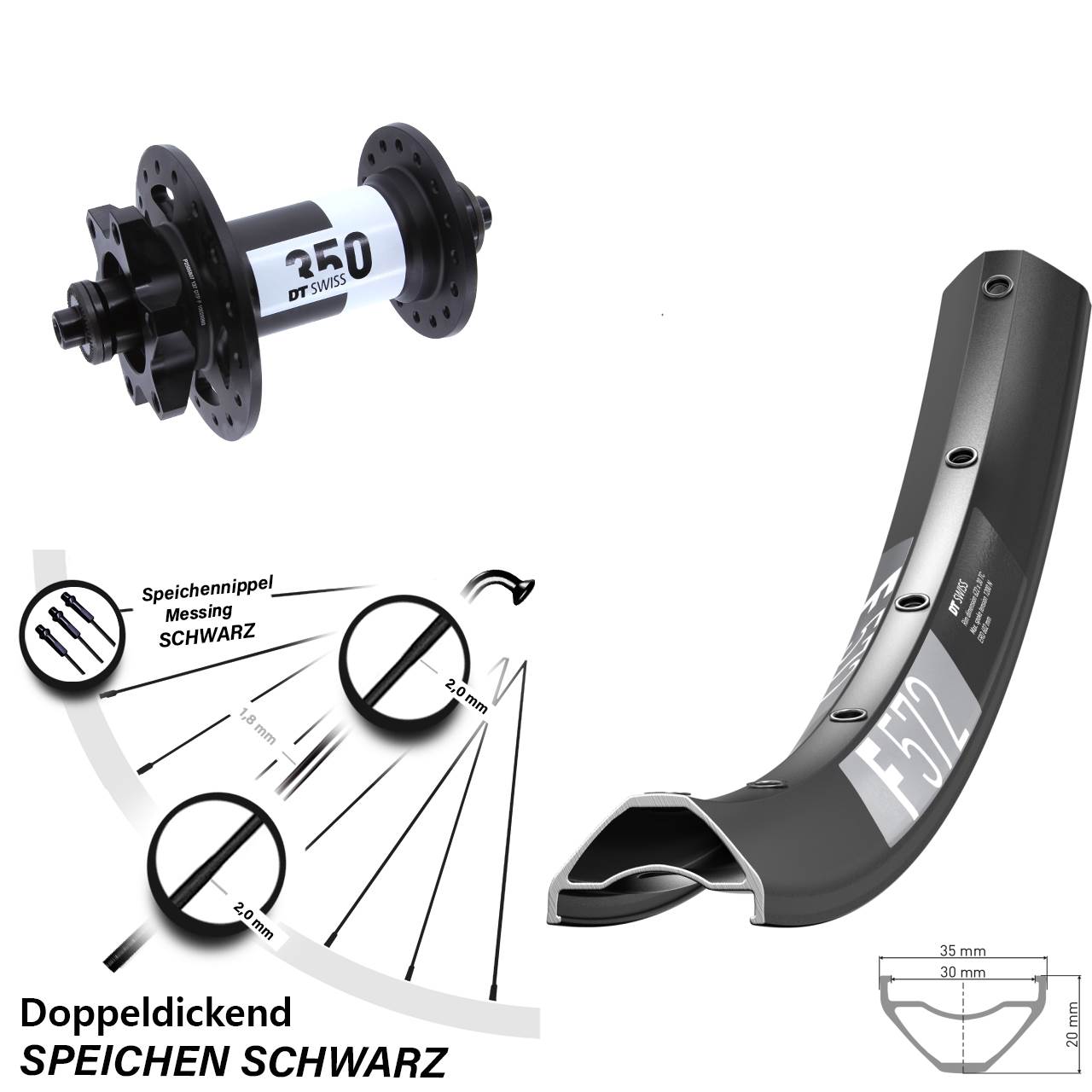27,5 Zoll DT Swiss F572-350 6-Loch Vorderrad QR