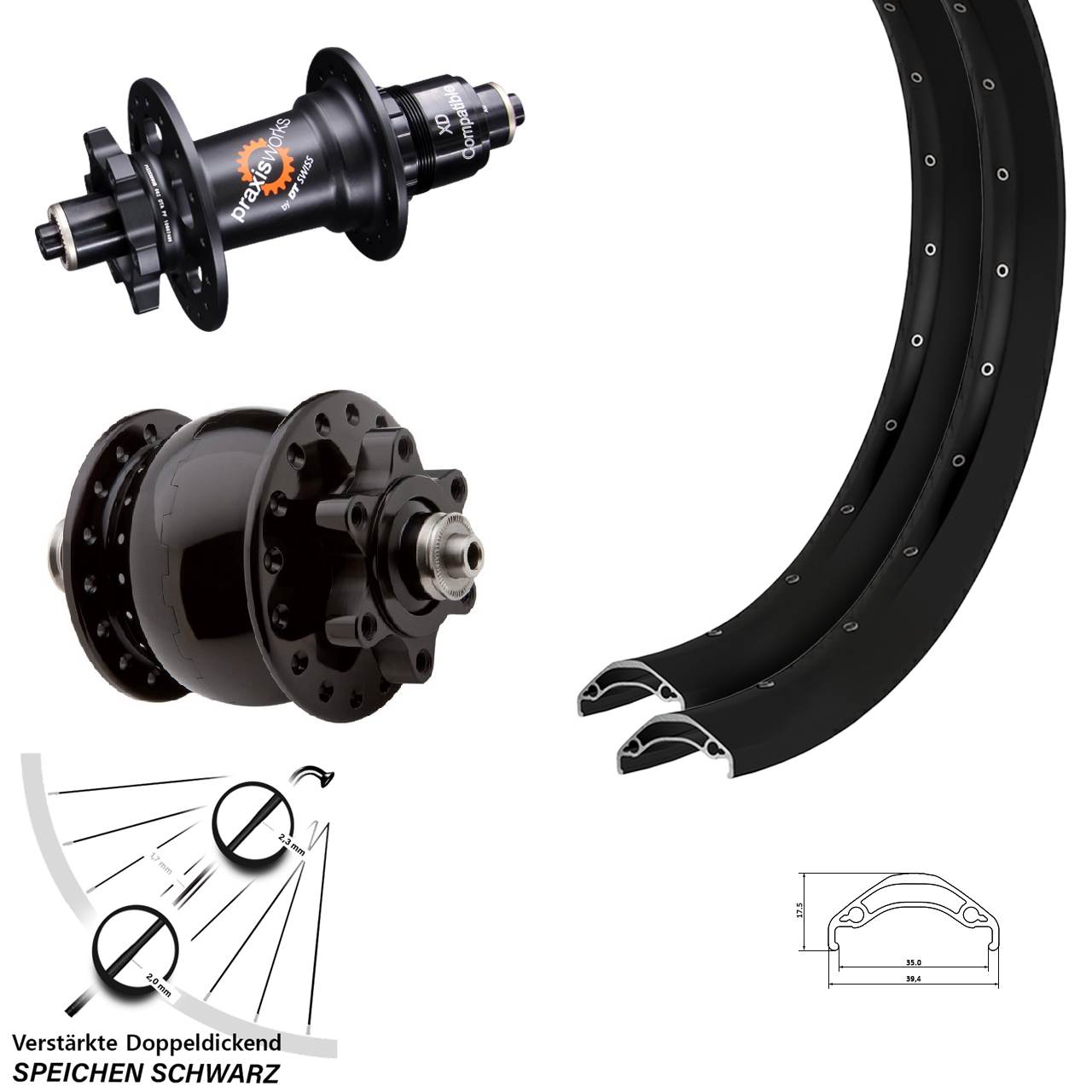 6-Loch Laufradsatz QR 29 Zoll Ryde Disc 35 DT Swiss 350 SON 28 XD 11-12 fach
