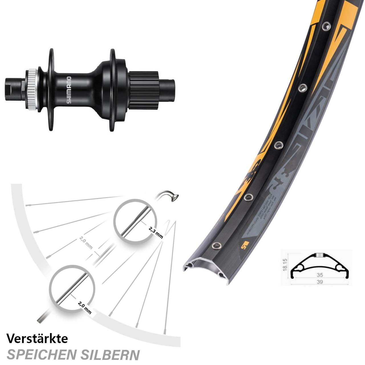 27,5 Zoll Rodi TRYP 35 Shimano FH-MT510 Disc Laufrad 12x142 Micro Spline