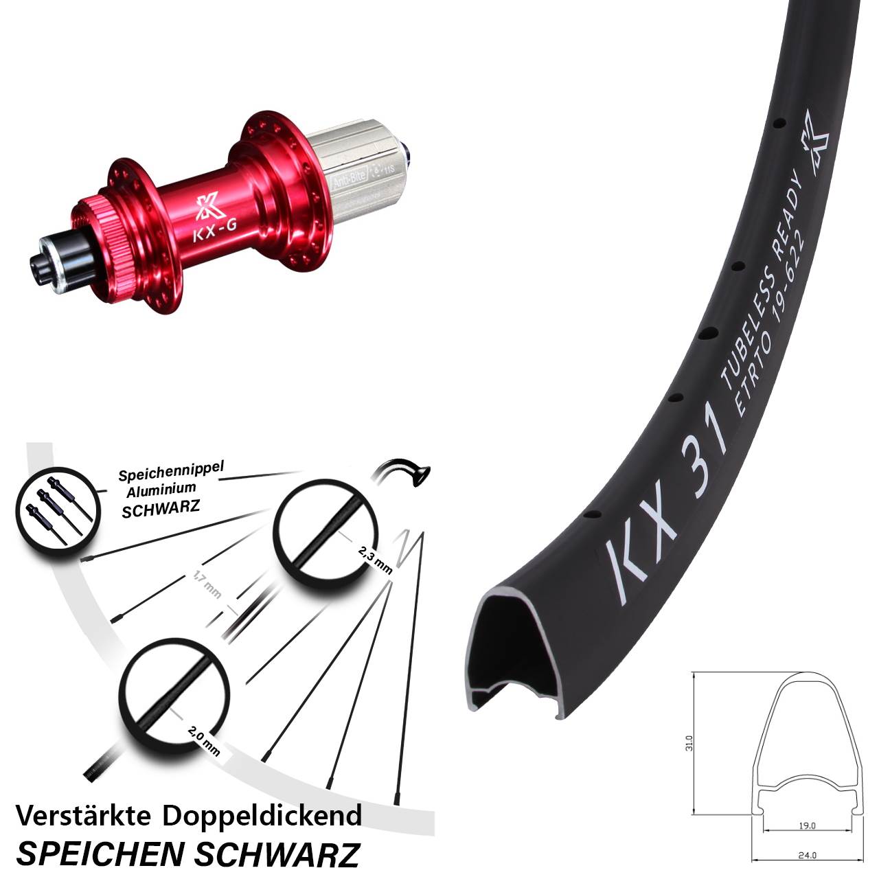 KX-G31 rot 28 Zoll Disc Laufrad für Schnellspanner 8-12 fach HG