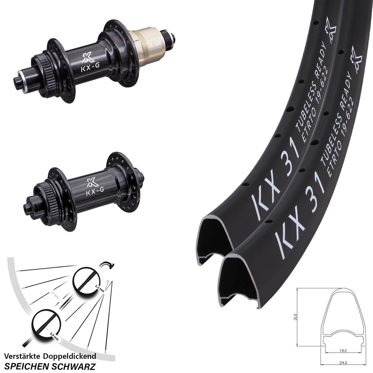 28 Zoll KX-G31 Disc Laufrad-Satz für Schnellspanner SRAM XDR