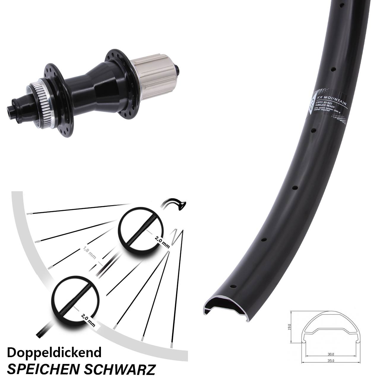 29 Zoll KX Mountain TR Novatec CL-135 Hinterrad Centerlock für Schnellspanner 8-12 fach