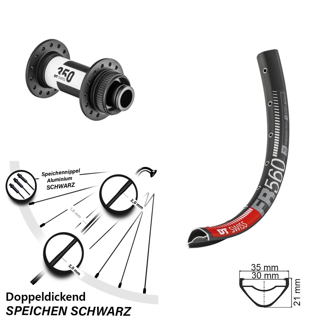 26 Zoll DT Swiss FR560 350 Disc Vorderrad 15x100