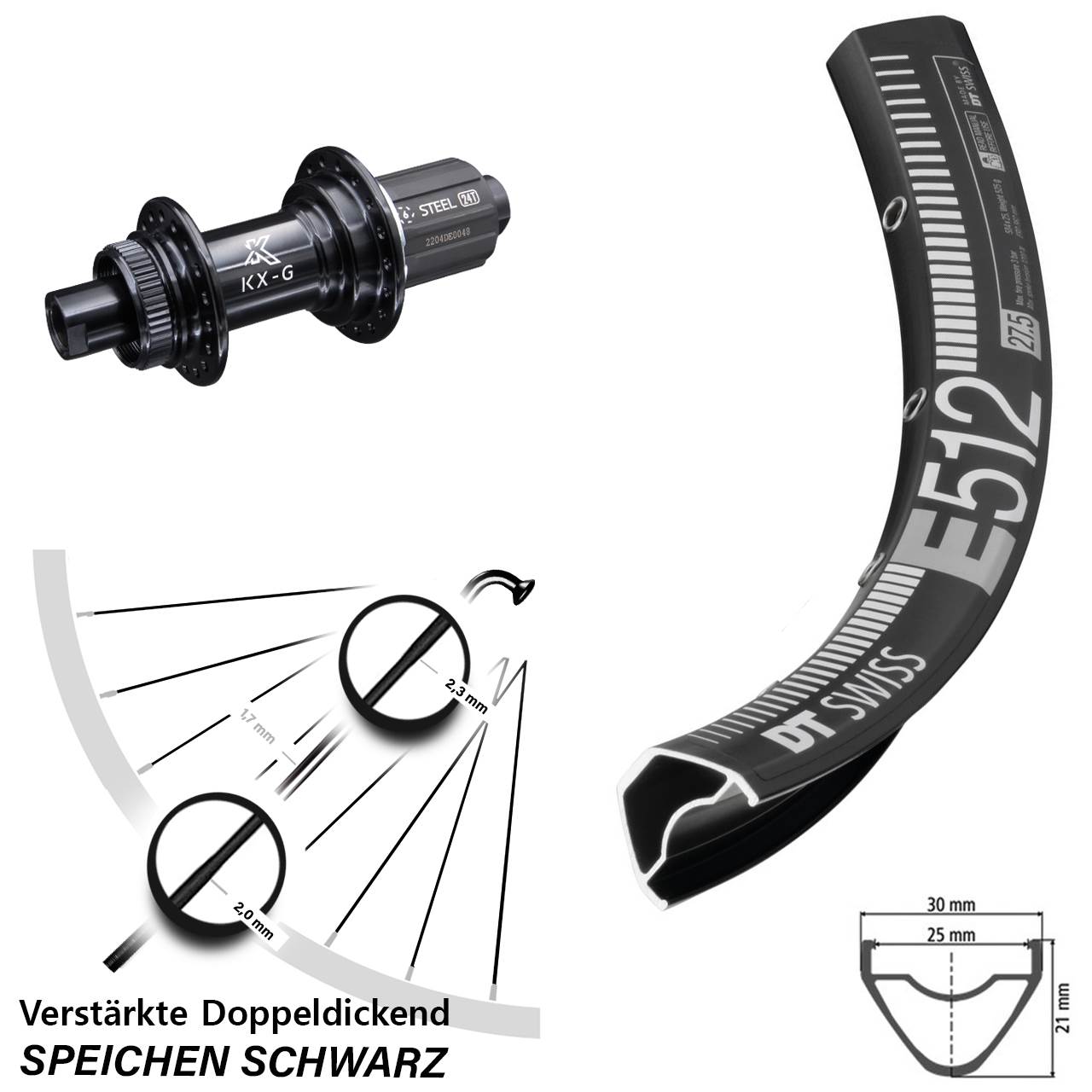 Disc Hinterrad 27,5 Zoll DT Swiss E 512 KX-GS verstärkt 8-12 fach HG 12x142