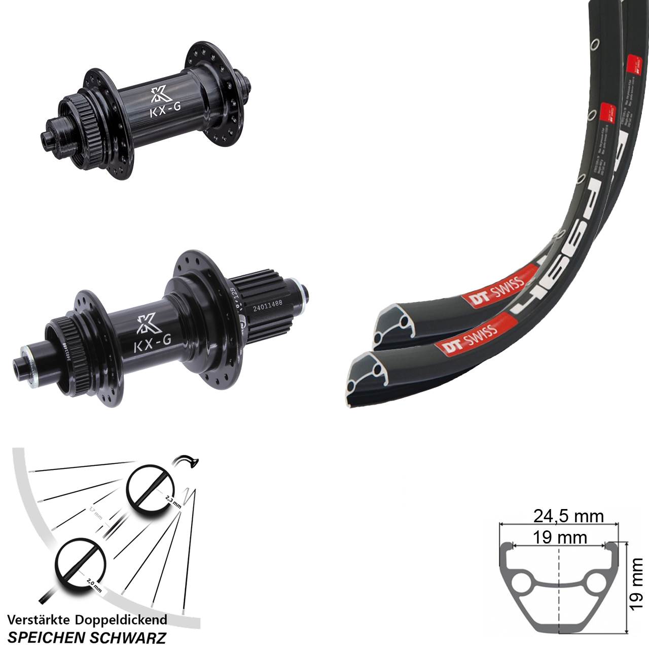 28 Zoll DT Swiss 466 KX-G Laufradsatz Centerlock für Schnellspanner Shimano Micro Spline