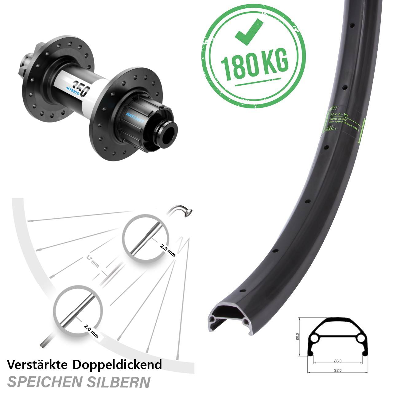 29 Zoll Hinterrad KX Evo DT Swiss 350 Hybrid 6-Loch 12/142 Singlespeed