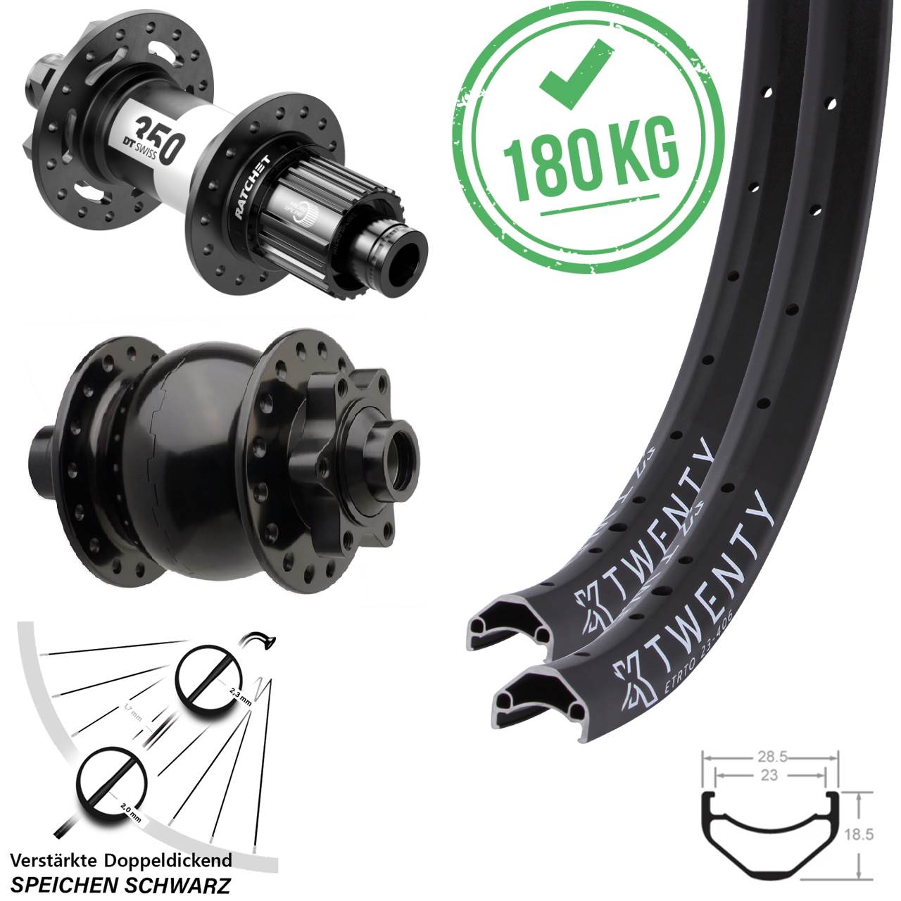 Boost Disc Laufradsatz 15x110 12x148 20 Zoll KX Twenty DT Swiss 350 SON 28 Micro Spline