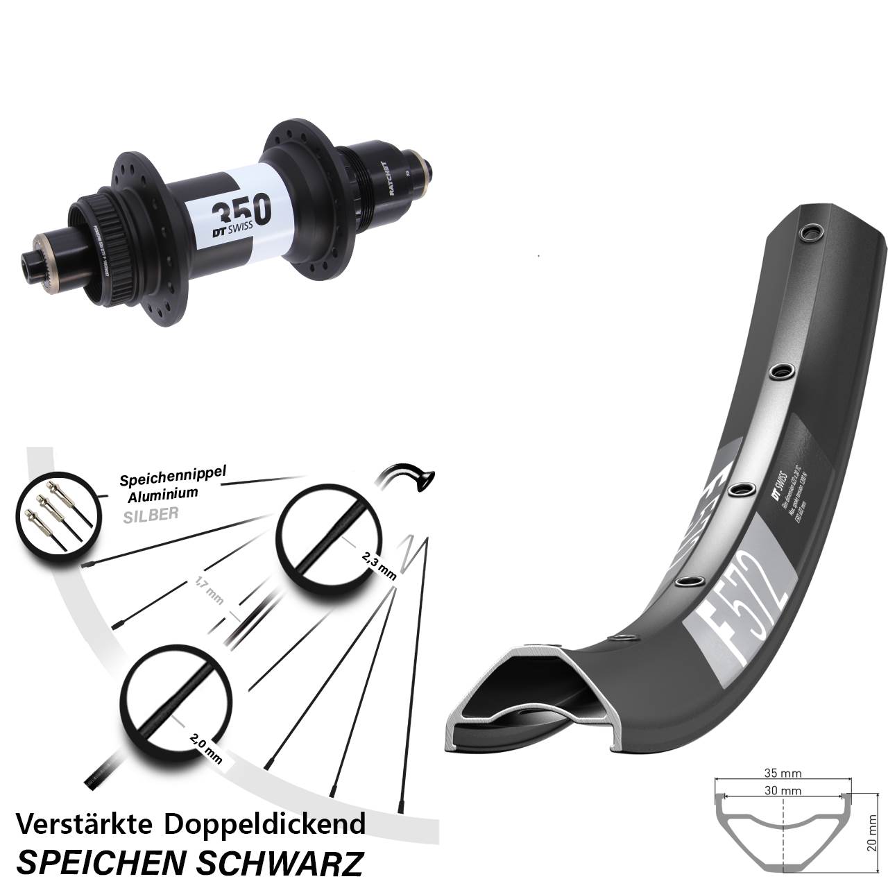 27,5 Zoll DT Swiss F 572 350 Disc Hinterrad für Schnellspanner Boost XD