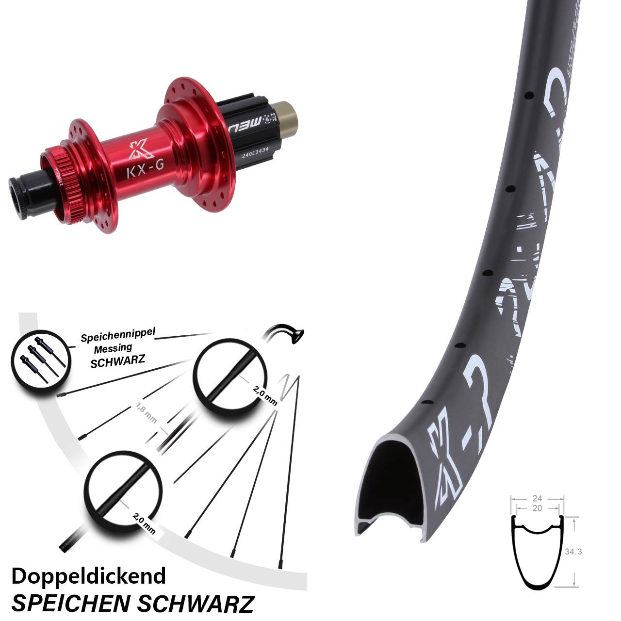 R Road 28 Zoll Hinterrad KX-G rot N3W 12x142